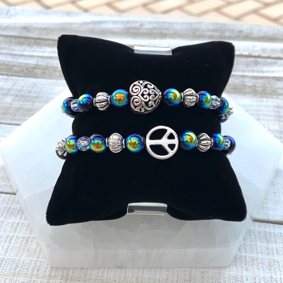 Silver Peace & love rainbow beads set bracelets - Picture 5 of 10
